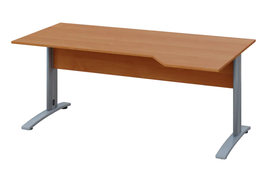 EZK 28 - 184 stůl kancelářský, rohový, pravý, kovová podnož stříbrná, deska 25 mm, široký 1800 mm, olše jantar